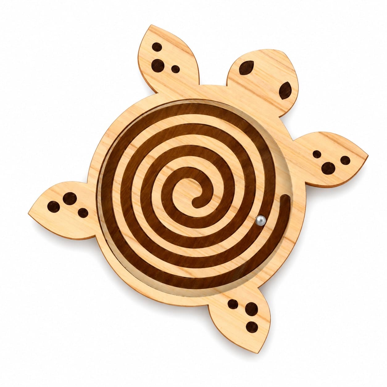 WoodyTales Premium Wooden Tortoise Spiral Labyrinth Board – Balance & Fine Motor Skill Maze Game for Kids