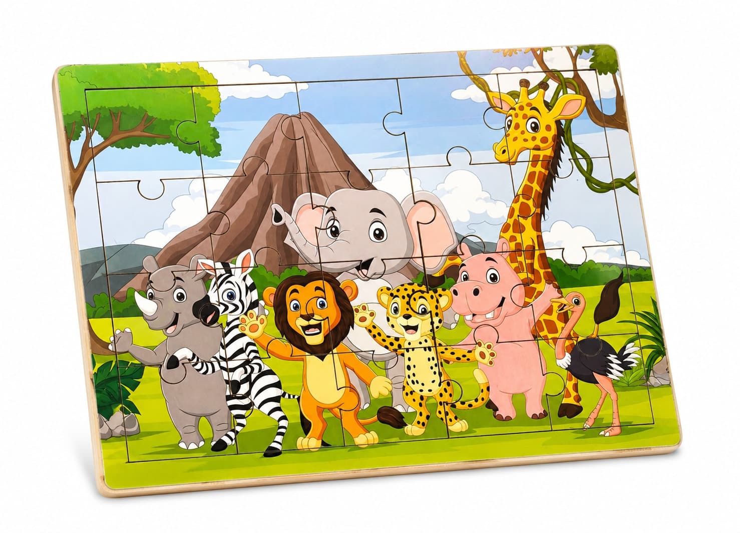 WoodyTales Safari Wildlife Wooden Jigsaw Puzzle – 24 Piece Educational Learning Toy for Kids