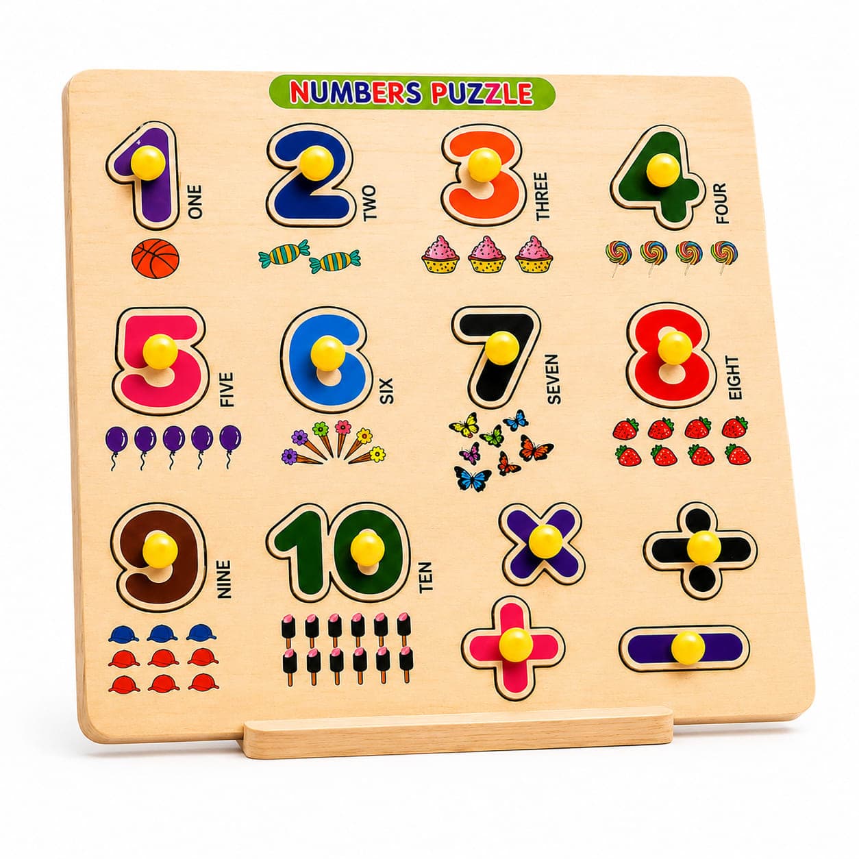 WoodyTales Premium Wooden Numbers Knob Puzzle – Educational Counting & Math Board Toy for Toddlers