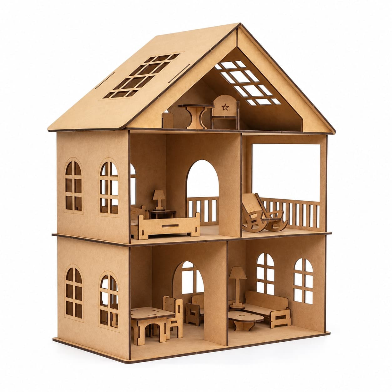 Large Wooden Doll House for Kids | 2-Storey DIY Pretend Play House