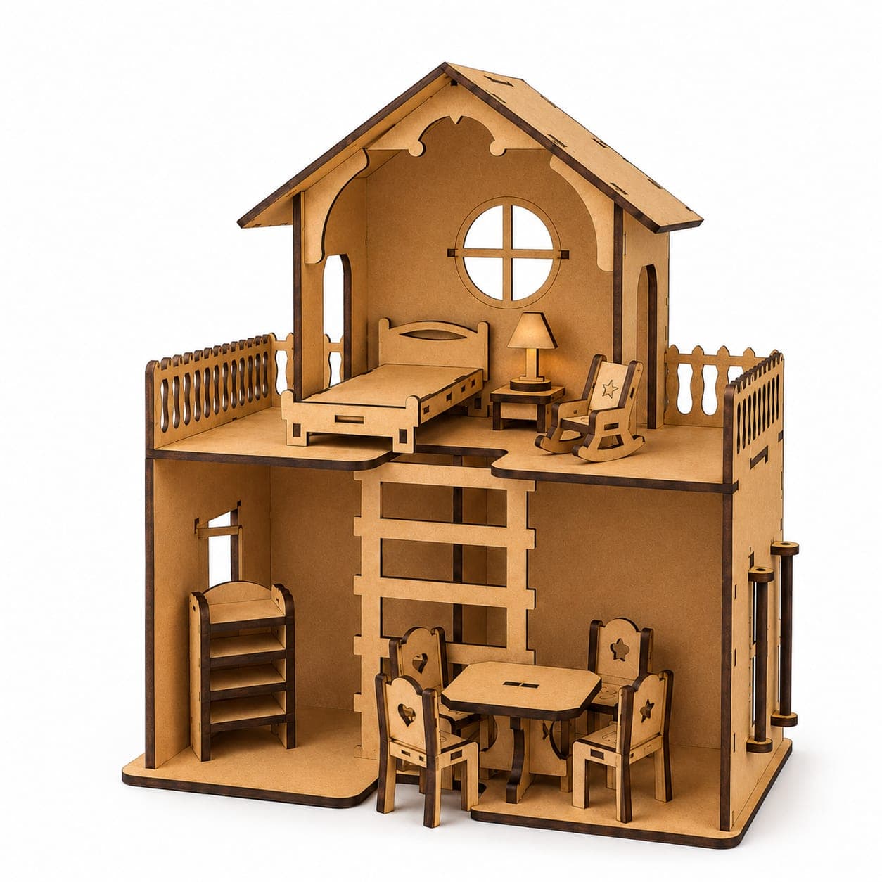 Wooden Doll House for Kids | 2-Storey DIY Pretend Play House with Furniture