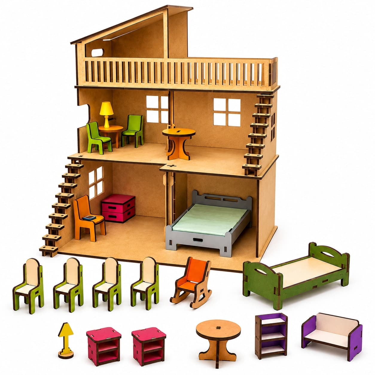 3-Storey Wooden Doll House for Kids | Little World DIY Pretend Play House