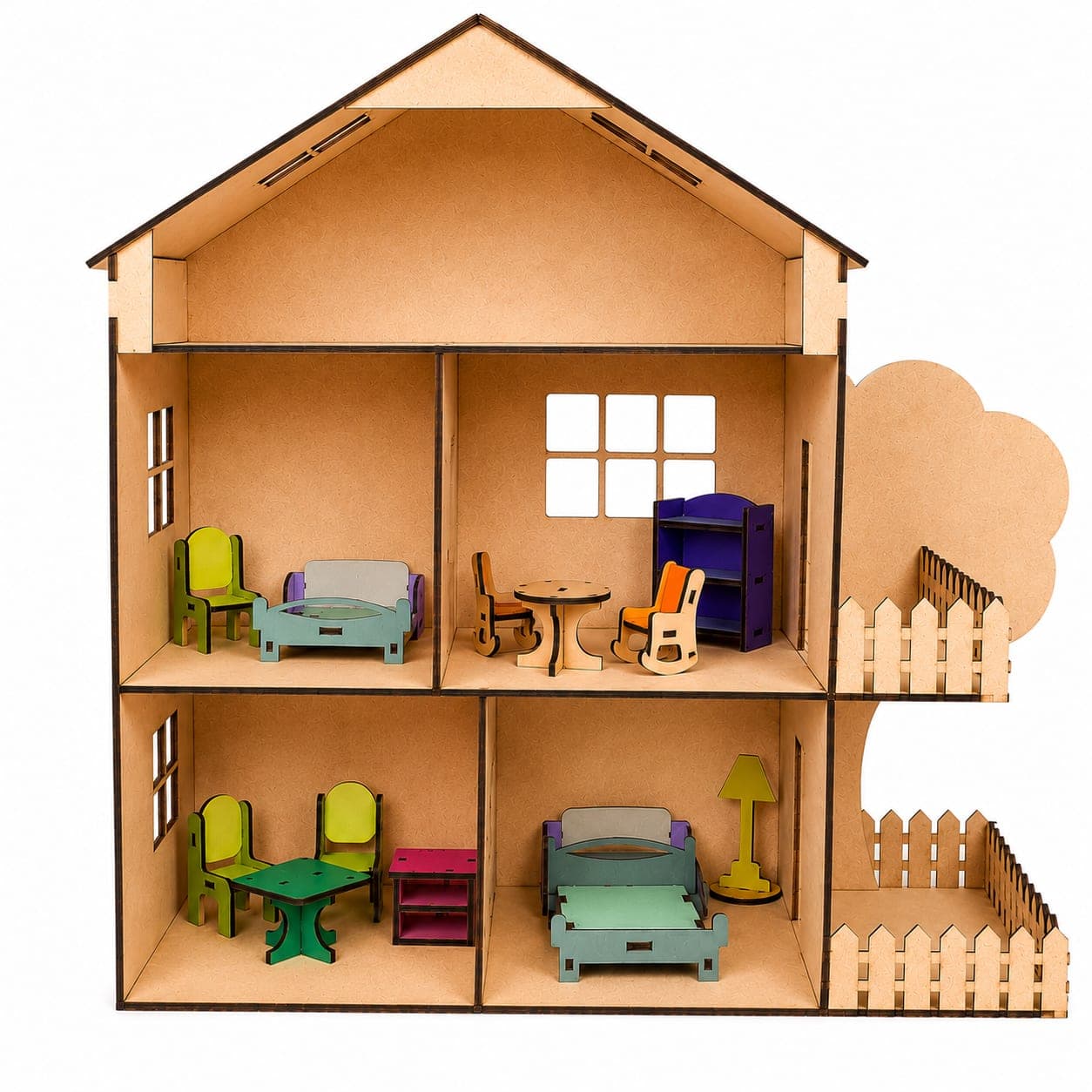 3-Storey Wooden Doll House for Kids | Colorful DIY Pretend Play House