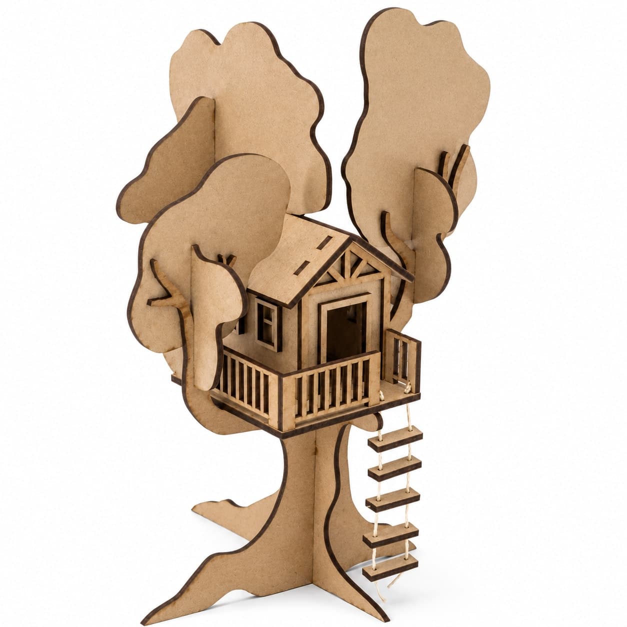 Wooden Tree House Dollhouse for Kids | DIY Nature Play House with Swing Ladder